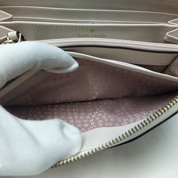 Kate Spade New York Colorblock Ivory Beige Leather Zip Around Credit Card Wallet - Picture 15 of 16